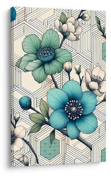 Tablou mozaic floral în tonuri de turcoaz