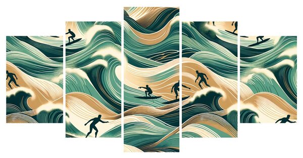 Tablou 5-piese valuri de mare și surfing