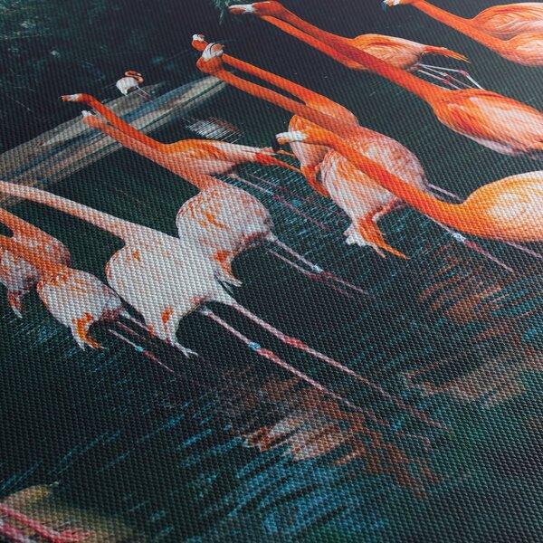 Tablou - turmă de flamingo (cu ceas) (90x30 cm)