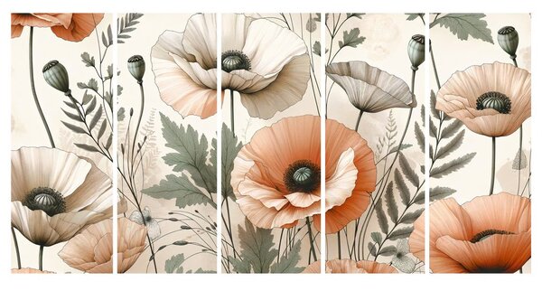 Tablou 5-piese flori delicate de mac