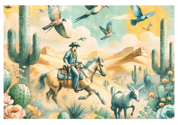 Tablou cowboy în peisaj deșertic