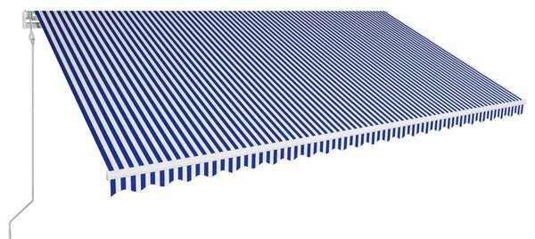 Copertină retractabilă automată, albastru și alb, 600 x 300 cm