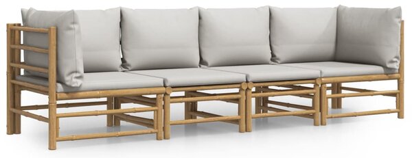 Set mobilier de grădină cu perne gri deschis, 4 piese, bambus