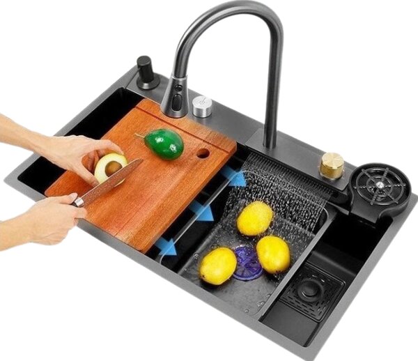 Chiuveta Bucatarie Multifunctionala Aquos Gri Inchis