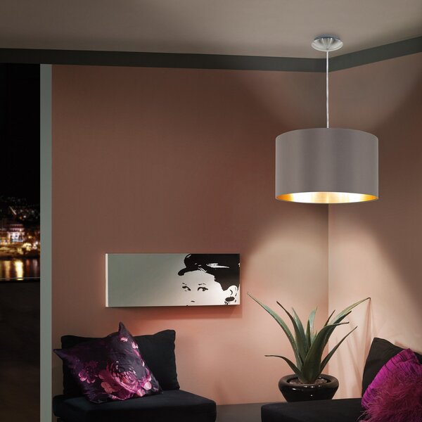 EGLO Maserlo lampă suspendată textilă cappuccino 38 cm, reglabil, Maro / Rugină, Camera de zi / sufragerie, Țesătură / Textil, Modern