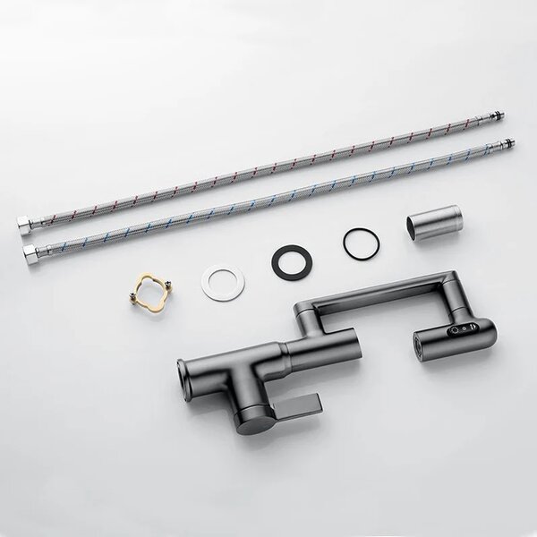 Robinet Rotativ Gri, S01, cu afisaj digital pentru apa calda si rece, design cu brat mecanic, rotatie tridimensionala la 1080