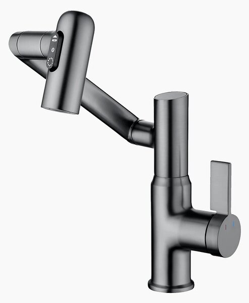 Robinet Rotativ Gri, S01, cu afisaj digital pentru apa calda si rece, design cu brat mecanic, rotatie tridimensionala la 1080