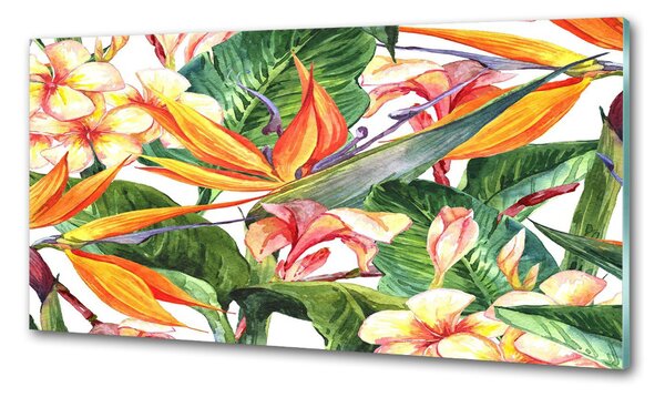 Panou sticlă decorativa bucătărie flori tropicale