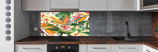 Panou sticlă decorativa bucătărie flori tropicale