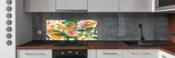 Panou sticlă decorativa bucătărie flori tropicale