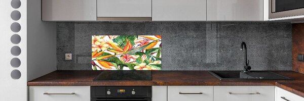 Panou sticlă decorativa bucătărie flori tropicale