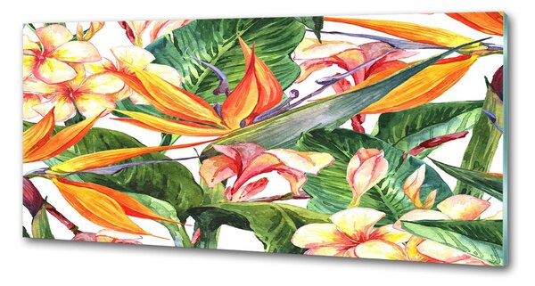 Panou sticlă decorativa bucătărie flori tropicale