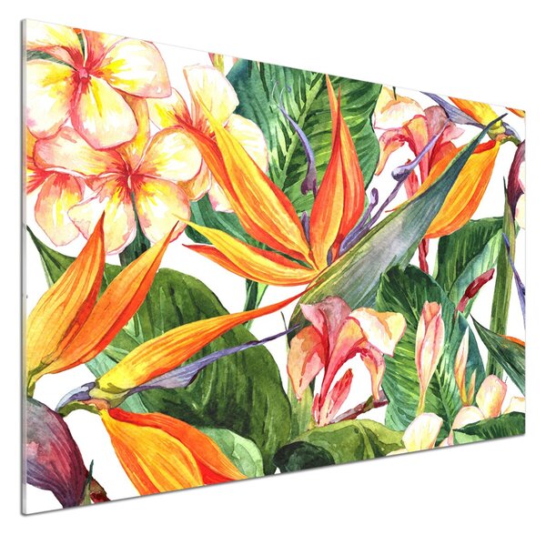 Panou sticlă decorativa bucătărie flori tropicale