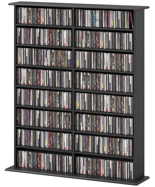 HOMCOM Mobilier Bibliotecă cu 16 Rafturi pentru 720 CD-uri din Lemn 106.5x24x123.7 cm Negru | Aosom Romania