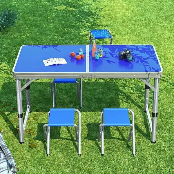 Campmate™ Masă De Camping Pliabilă Din Aluminiu Cu 4 Scaune