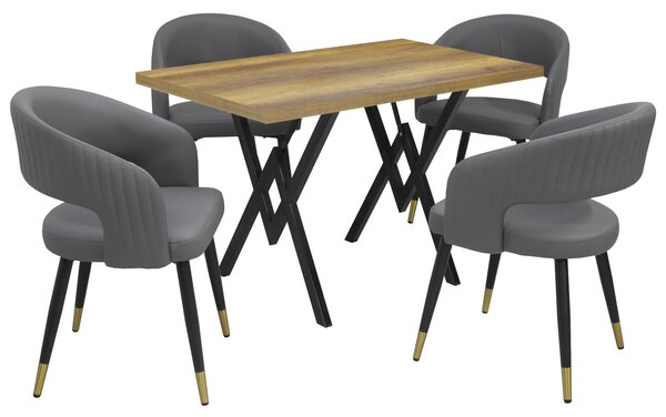 Set masă fixă Arta Nuc cu 4 scaune Piele Ecologică Monaco Gri