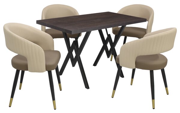 Set masă fixă Arta Wenge cu 4 scaune Piele Sintetică Monaco Maro Crem