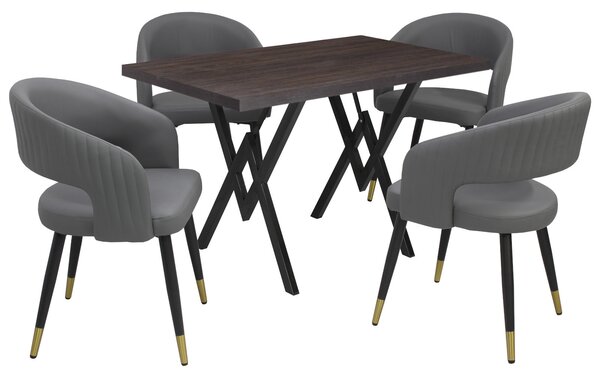Set masă fixă Arta Wenge cu 4 scaune Piele Ecologică Monaco Gri