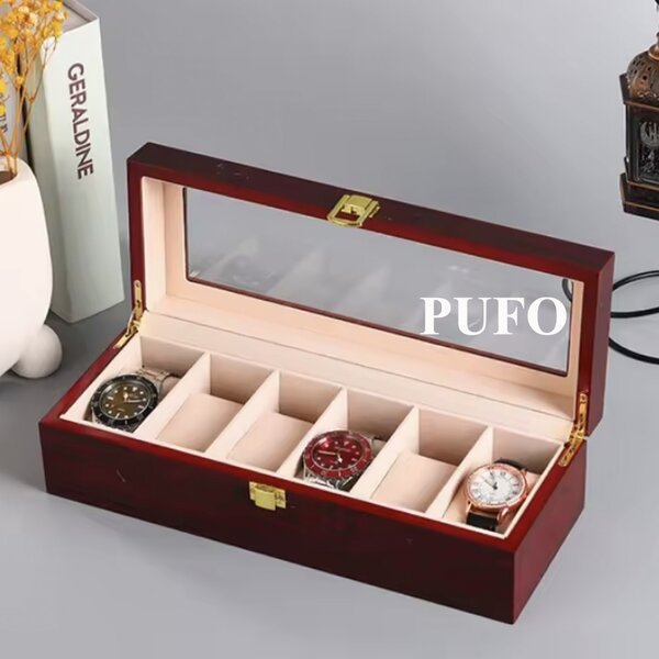 Cutie caseta din lemn pentru depozitare si organizare 6 ceasuri, model Premium