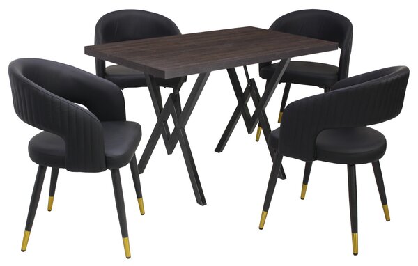 Set masă fixă Arta Wenge cu 4 scaune Piele Sintetică Monaco Negru
