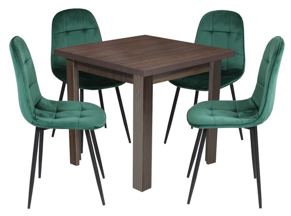 Set Masă fixă Pătrată Vero Wenge cu 4 Scaune Gya Verde