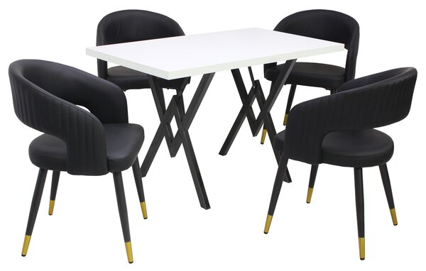 Set masă fixă Arta Albă cu 4 scaune Piele Sintetică Monaco Negru