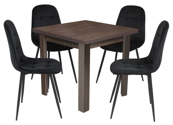 Set Masă fixă Pătrată Vero Wenge cu 4 Scaune Gya Negru