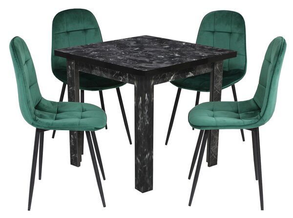 Set Masă fixă Pătrată Vero Negru cu 4 Scaune Gya Verde
