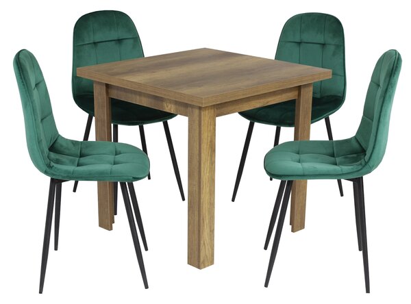 Set Masă fixă Pătrată Vero Nuc cu 4 Scaune Gya Verde