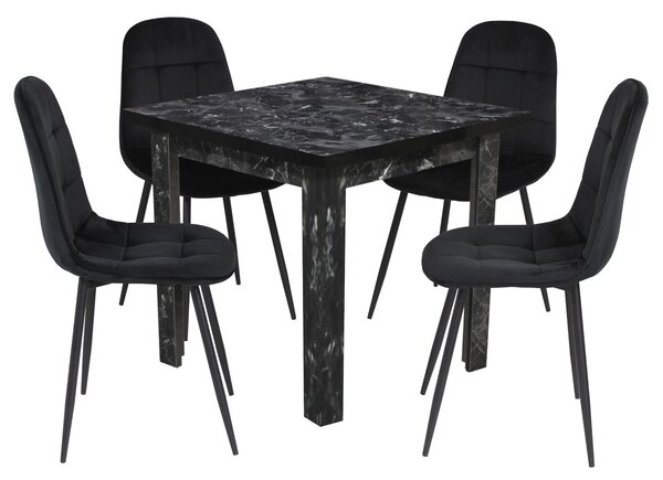 Set Masă fixă Pătrată Vero Negru cu 4 Scaune Gya Negru