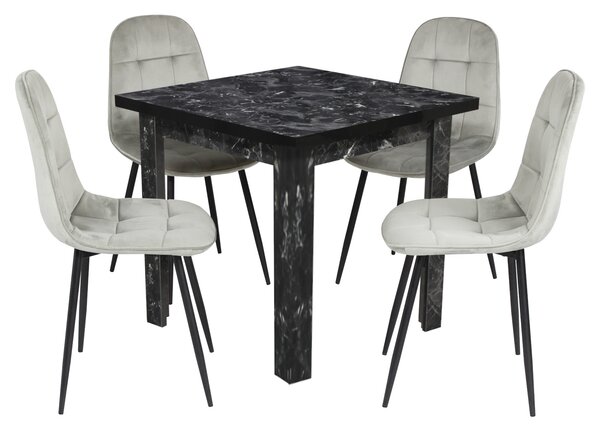 Set Masă fixă Pătrată Vero Negru cu 4 Scaune Gya Gri