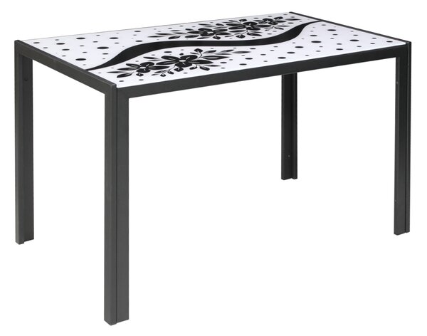 Set Masă fixă Dreptunghiulară Black Flower cu 4 scaune Piele Oscar Gri