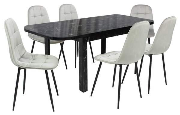 Set masă extensibilă Roma Negru cu 6 Scaune Gya Gri