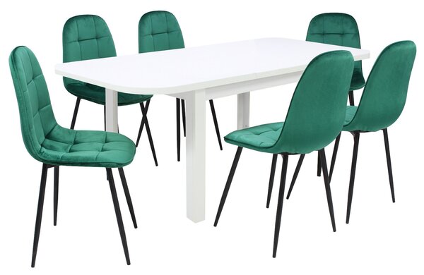 Set masă extensibilă Roma Albă cu 6 Scaune Gya Verde