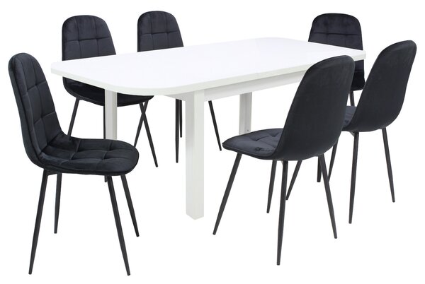 Set masă extensibilă Roma Albă cu 6 Scaune Gya Negru