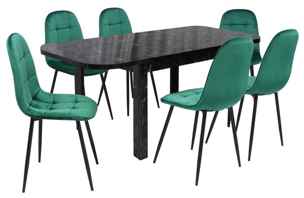 Set masă extensibilă Roma Negru cu 6 Scaune Gya Verde