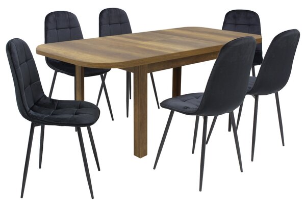 Set masă extensibilă Roma Nuc cu 6 Scaune Gya Negru
