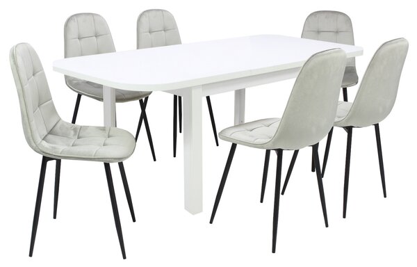 Set masă extensibilă Roma Albă cu 6 Scaune Gya Gri