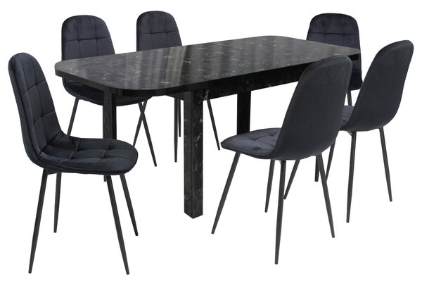 Set masă extensibilă Roma Negru cu 6 Scaune Gya Negru