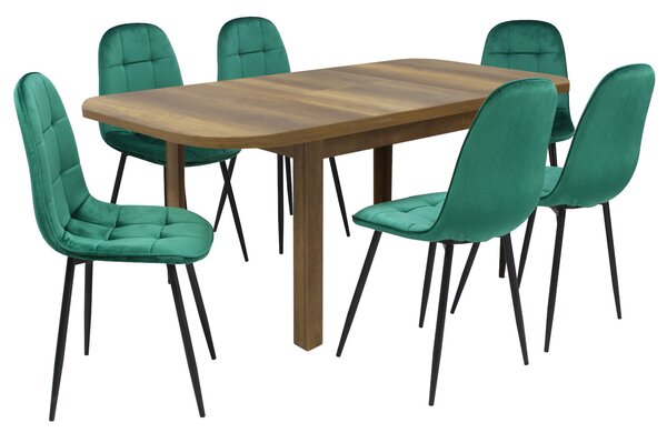 Set masă extensibilă Roma Nuc cu 6 Scaune Gya Verde