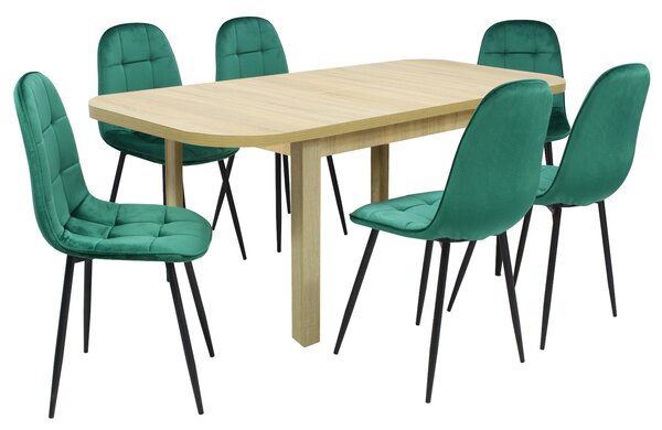 Set masă extensibilă Roma Stejar cu 6 Scaune Gya Verde