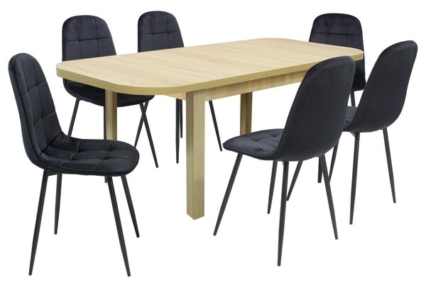 Set masă extensibilă Roma Stejar cu 6 Scaune Gya Negru
