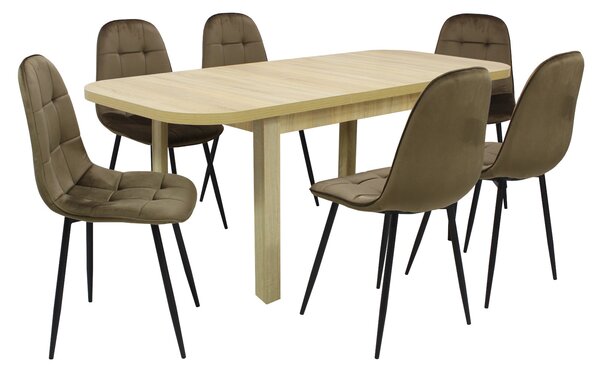 Set masă extensibilă Roma Stejar cu 6 Scaune Gya Maro