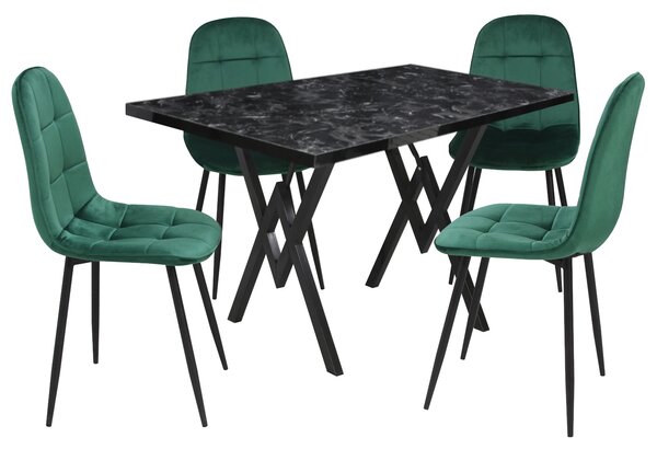 Set masă fixă Arta Negru cu 4 scaune Gya Verde