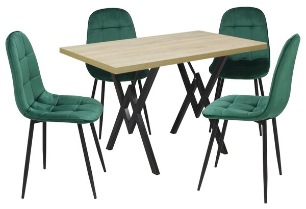 Set masă fixă Arta Stejar cu 4 scaune Gya Verde