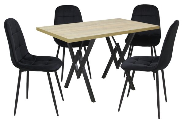 Set masă fixă Arta Stejar cu 4 scaune Gya Negru