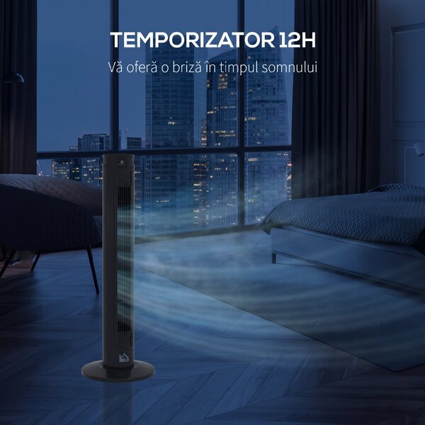 HOMCOM Ventilator Oscilant de Turn, 3 Viteze, Telecomandă, Temporizator, Mod Repaus, Ideal pentru Acasă | Aosom Romania