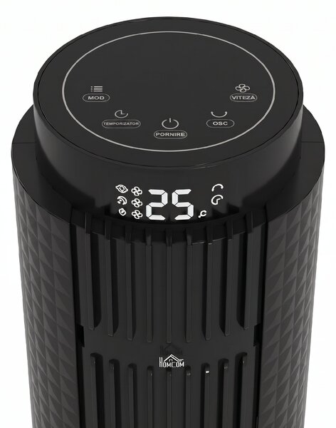 HOMCOM Ventilator de Turn cu Telecomandă, 3 Viteze, Mod Repaus, Temporizator 12 ore, Negru | Aosom Romania