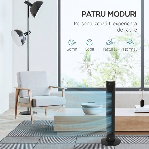 HOMCOM Ventilator Oscilant de Turn, 3 Viteze, Telecomandă, Temporizator, Mod Repaus, Ideal pentru Acasă | Aosom Romania