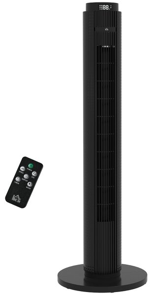 HOMCOM Ventilator de Turn cu Telecomandă, 3 Viteze, Mod Repaus, Temporizator 12 ore, Negru | Aosom Romania